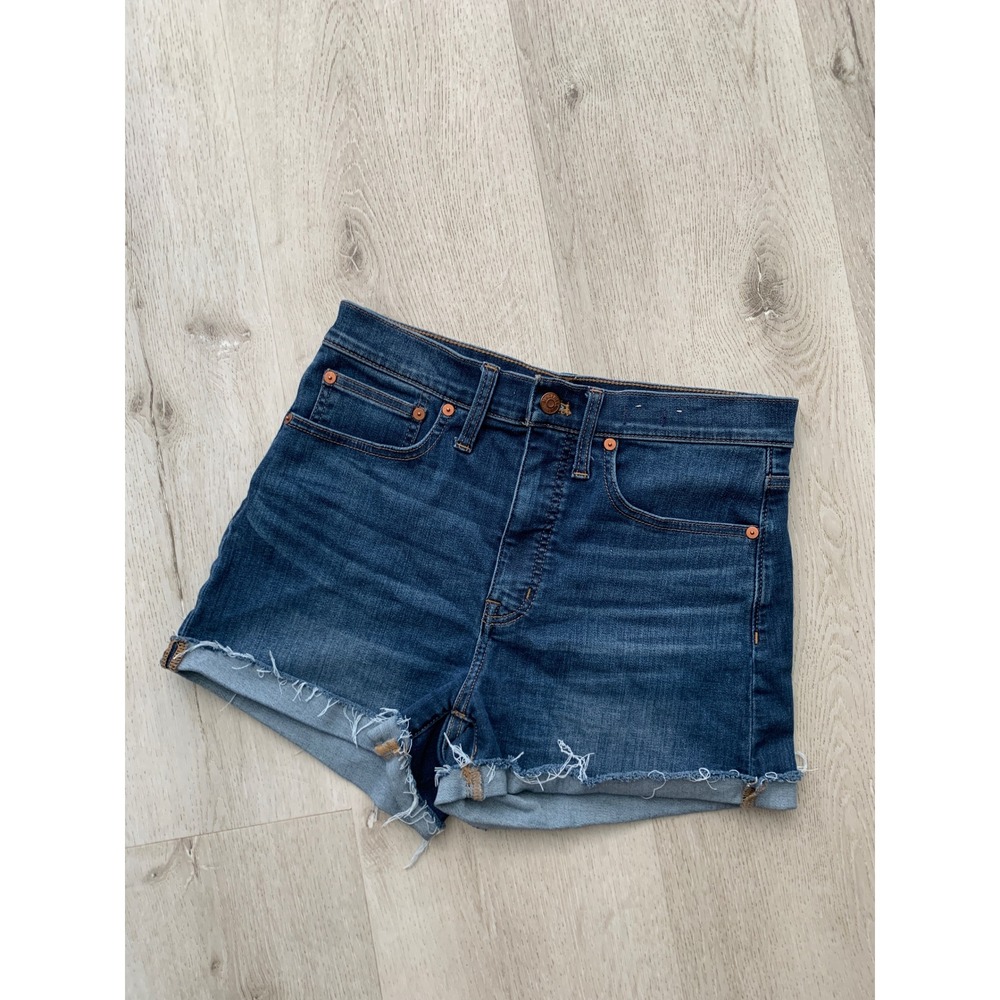 Madewell High-Rise Denim Shorts Dark Wash Raw Hem Size 27 Cut Offs